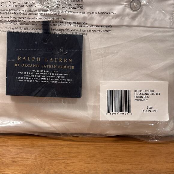 Ralph Lauren RL Organic Sateen Border Full/Queen Duvet Cover $400 Parchment NWT - Picture 7 of 10